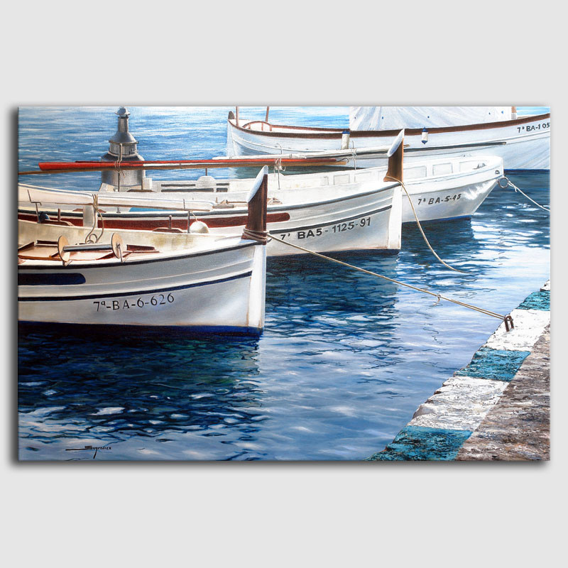 Barcas - Portlligat, óleo sobre tela - Sugrañes